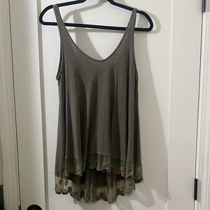 Nostalgia Olive Green Layered Lace-Trim Tank Top